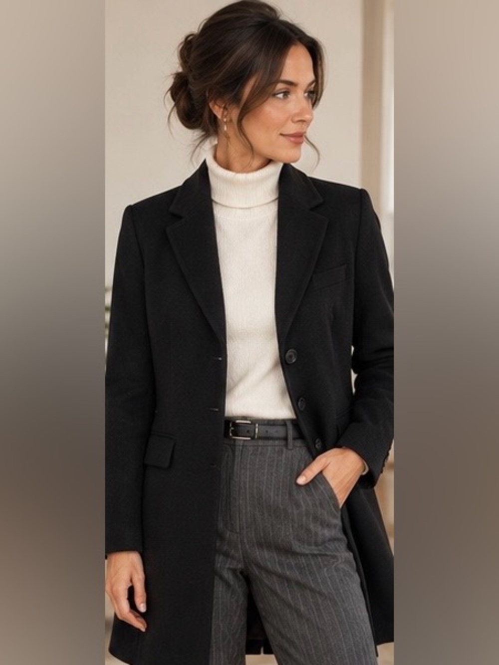 Banana Republic Petite S 100% Wool Black Tailored Long Coat Classic - Picture 2 of 11